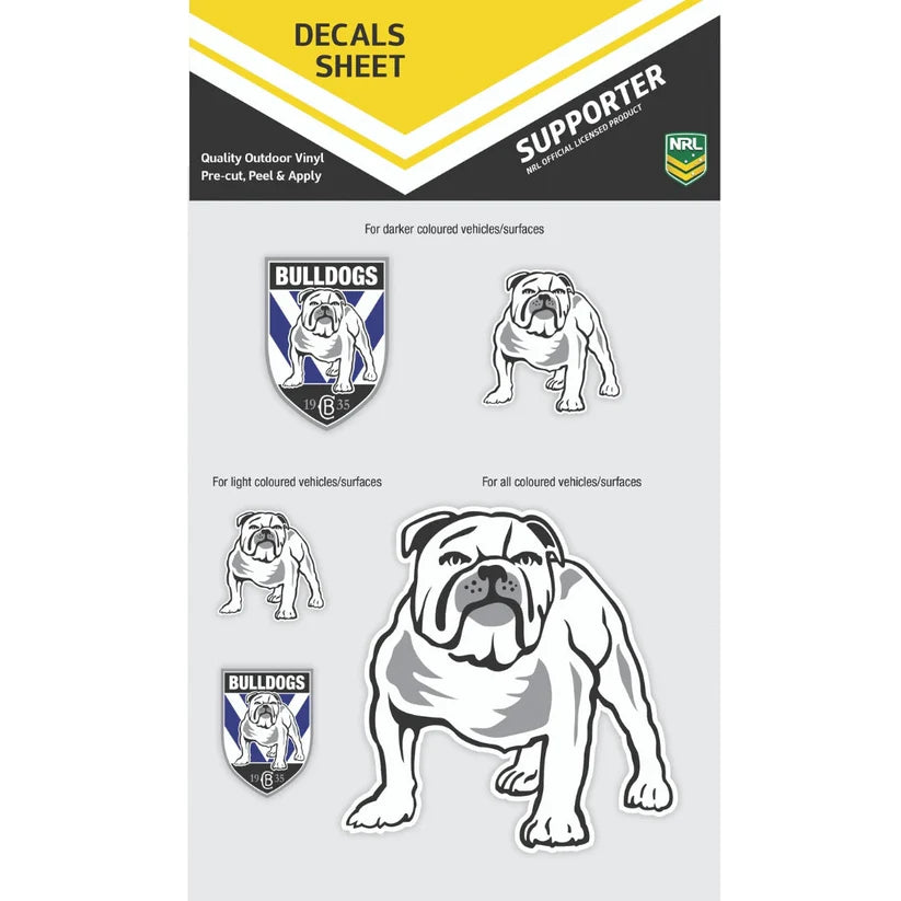 NRL Canterbury Bankstown Bulldogs Decals Sheet - Cars UV Outdoor Indoor Stickers
