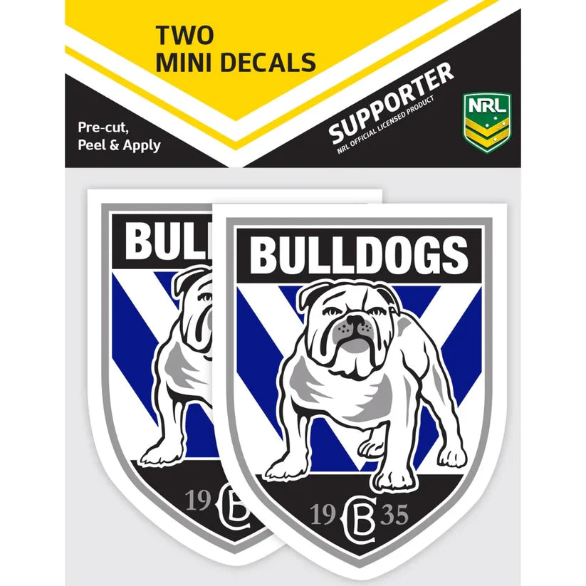 NRL Canterbury Bulldogs Mini Decals Set of 2 Stickers 8x7cm Cars UV Outdoor OK