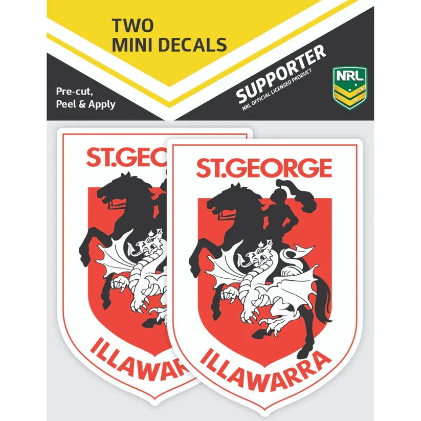 NRL St George Dragons Mini Decals Set of 2 Stickers 9x6.5cm Cars UV Outdoor