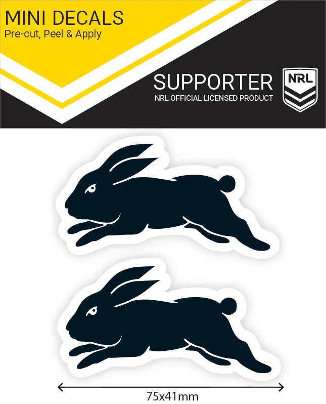 NRL South Sydney Rabbitohs Mini Decals Set of 2 Stickers 4x7.5cm Cars UV Outdoor
