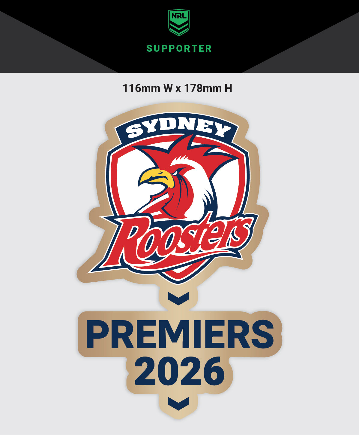 Official NRL Sydney Roosters 2026 Premiers Medium Decal Sticker 11.6cm x 17.8cm