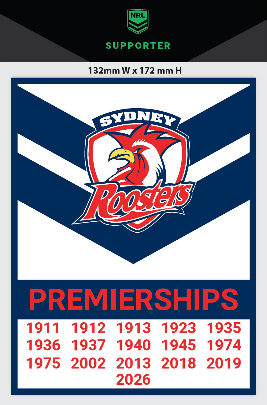 Official NRL Sydney Roosters 2026 Premiership Years Decal Sticker Premiers 13cm x 17cm