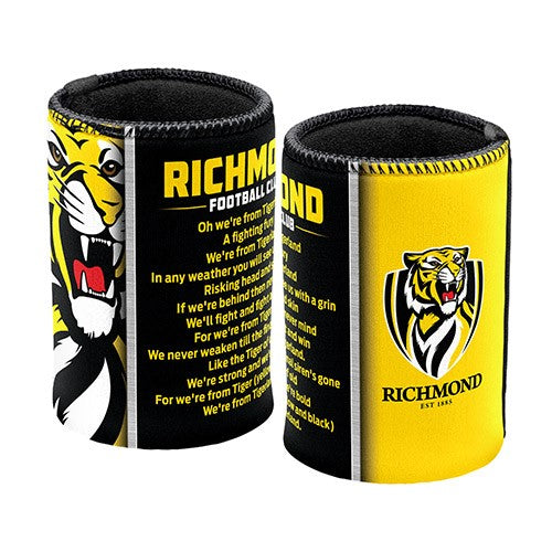 AFL Richmond Tigers Team Song Can Cooler - Stubby Drink Holder -with Rubber Base