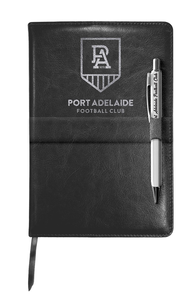 AFL Port Adelaide Power Leather Notebook and Pen with 140 Lined Pages
