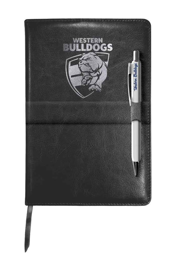 AFL Western Bulldogs Leather Notebook and Pen with 140 Lined Pages