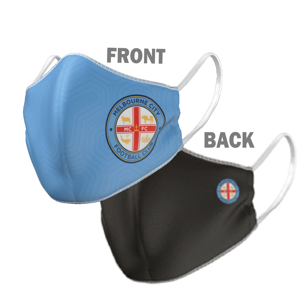 A-League Melbourne City Face Mask Reversible Washable: 2 Sizes: Large or Small