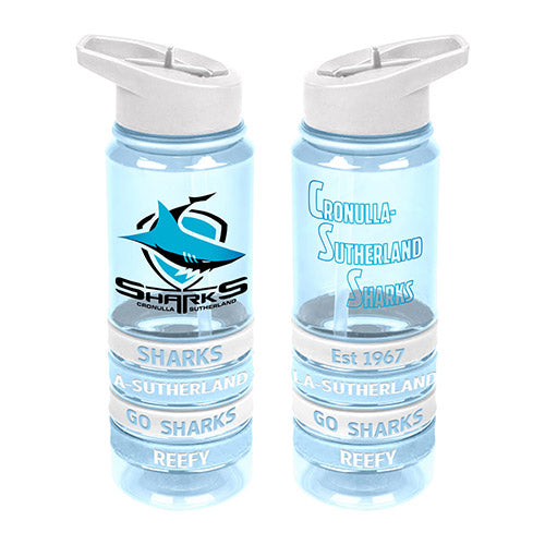 NRL Cronulla Sharks Tritan Drink Bottle with Wrist Bands