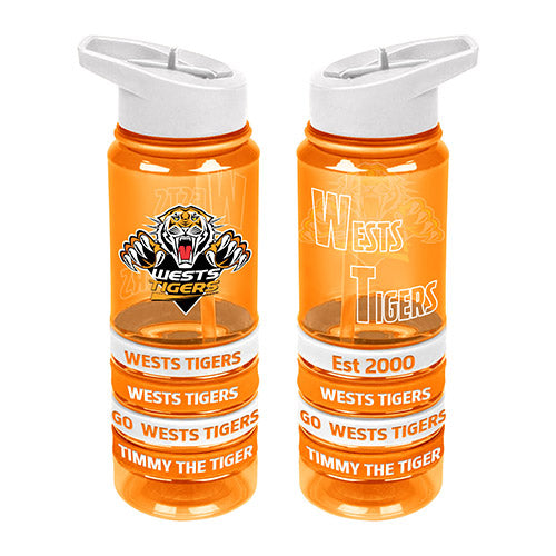 NRL Wests Tigers Tritan Drink Bottle with Wrist Bands