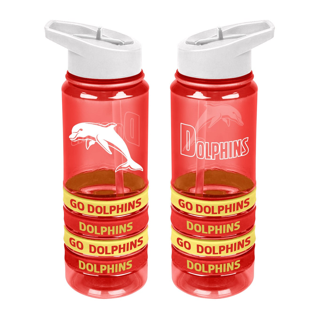 NRL Redcliffe Dolphins Tritan Drink Bottle with Wrist Bands