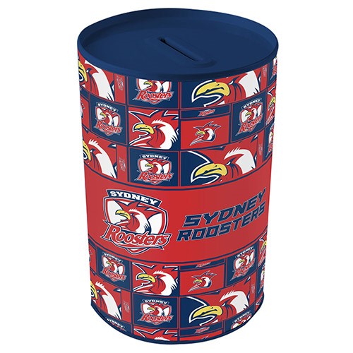 NRL Sydney Roosters Tin Money Box with Coin Slot
