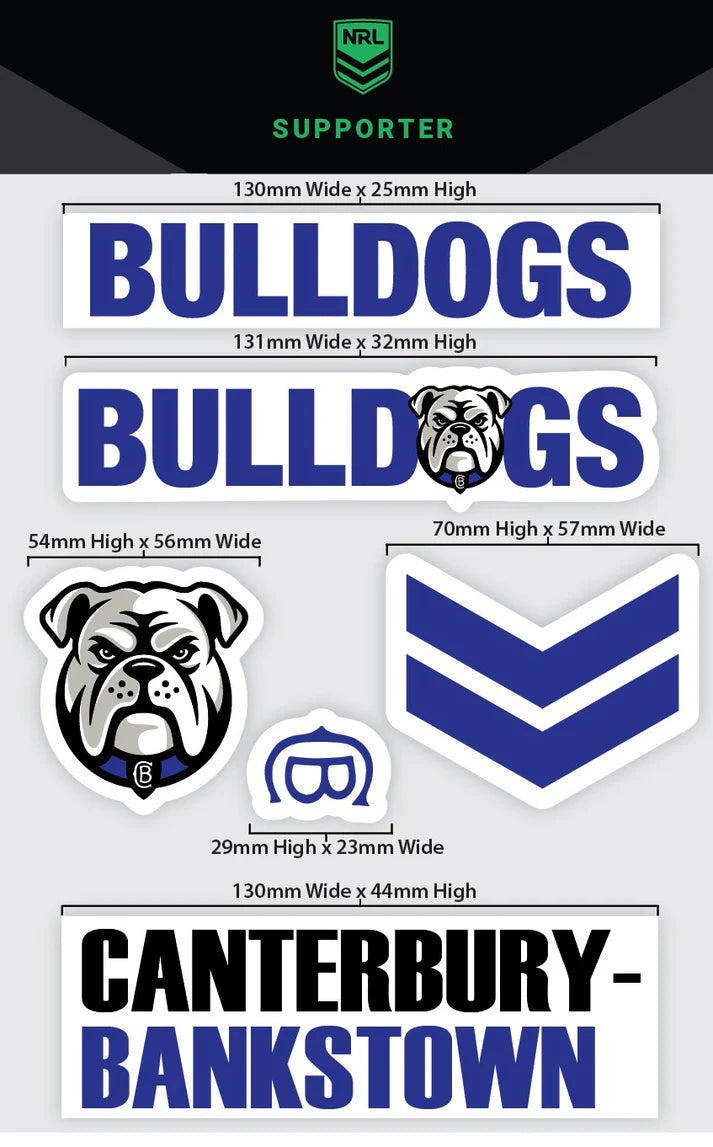 NRL Canterbury Bulldogs Wordmark Decals Sheet - Cars UV Outdoor Indoor Stickers