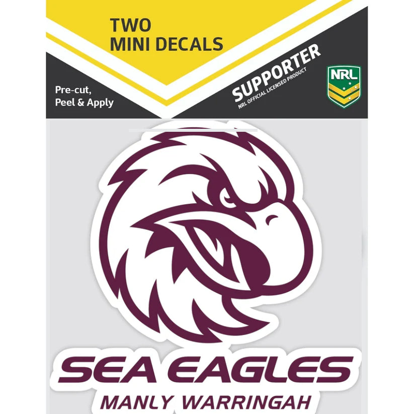 NRL Manly Sea Eagles Mini Decals Set of 2 Stickers 8x9cm Cars UV Outdoor OK