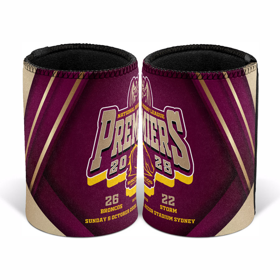 NRL 2025 Premiers Brisbane Broncos Baseless Can Cooler x1 - with Score (no Base)