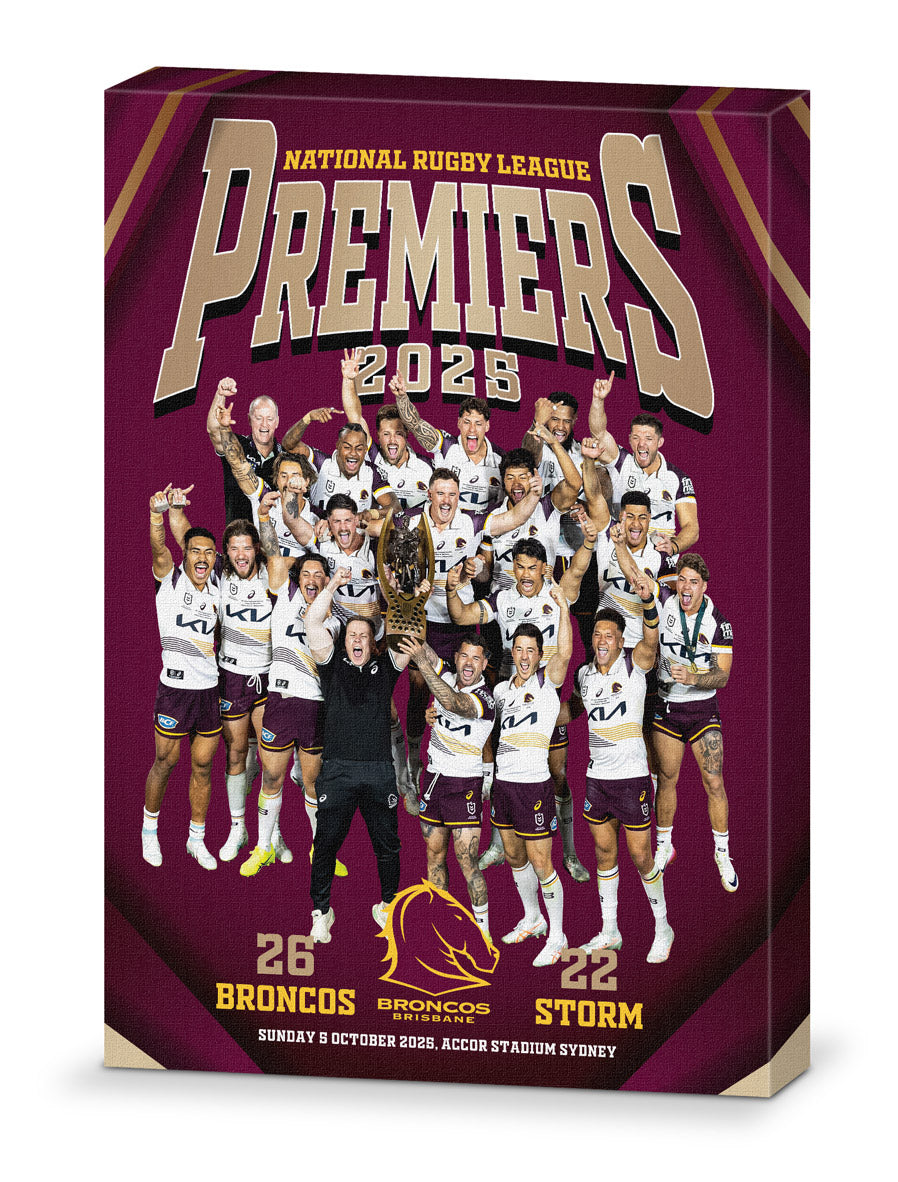 NRL 2025 Premiers LARGE CANVAS Team Photo - 57cm x 43cm Brisbane Broncos - Memorabilia