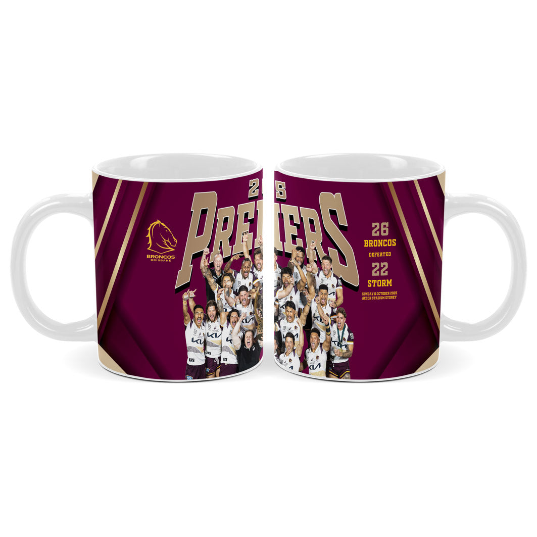 NRL 2025 Premiers Brisbane Broncos Ceramic Coffee Cup Mug Grand Final Team Photo