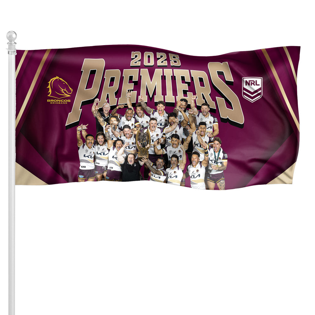 NRL Brisbane Broncos Premiers 2025 Pole Flag - Official GF Team Photo - 180cm x 90cm No Pole