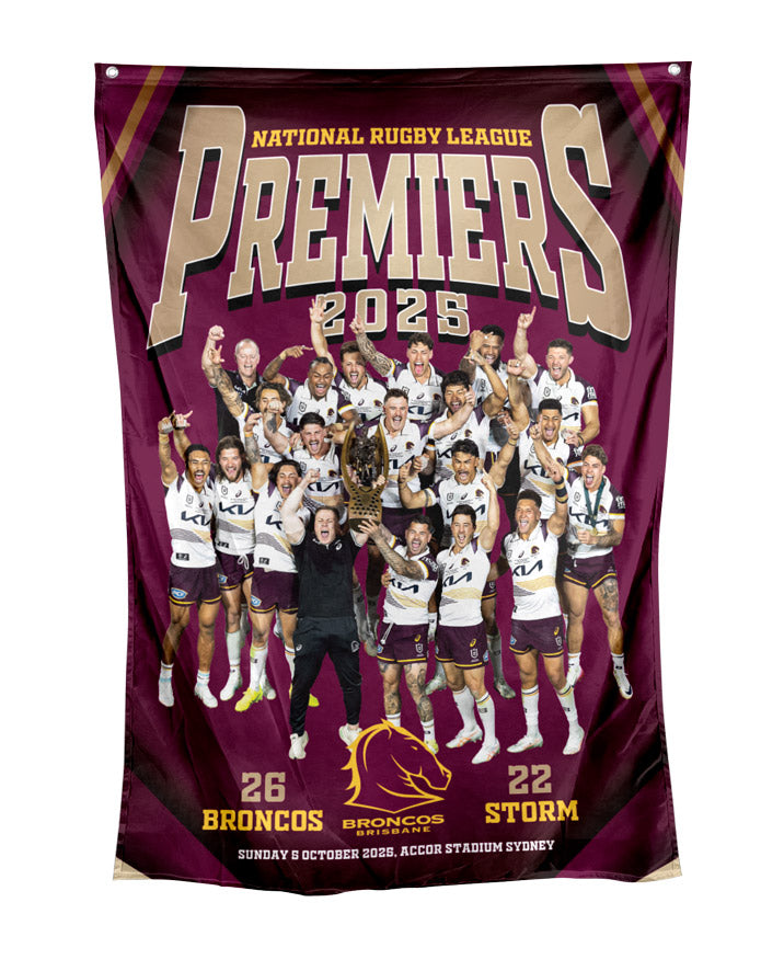NRL Brisbane Broncos Premiers 2025 Wall/Cape Flag - Official GF Team Photo