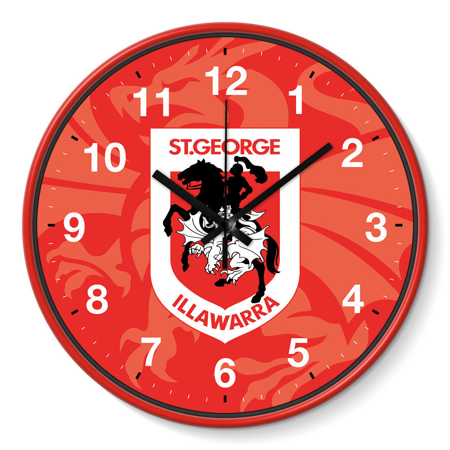 NRL St George Illawarra Dragons Wall Clock 30cm