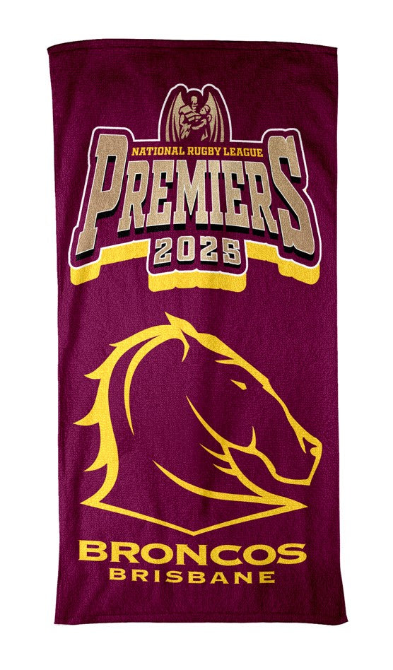 Official NRL 2025 Premiers Brisbane Broncos Beach Towel -150x75cm