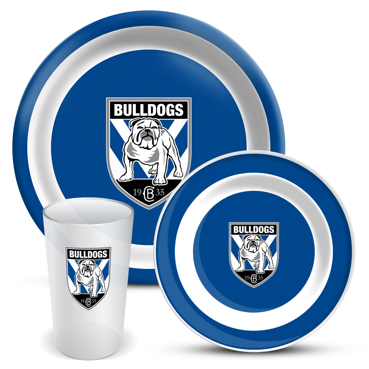NRL Canterbury Bulldogs 3 Piece Dinner Set - Melamine Plate Bowl Cup