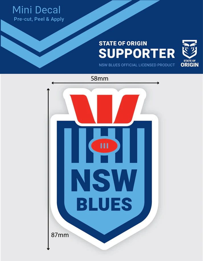 NSW Blues State of Origin - 1 Mini Decal Sticker 9x6cm Indoor Outdoor Cars UV NRL