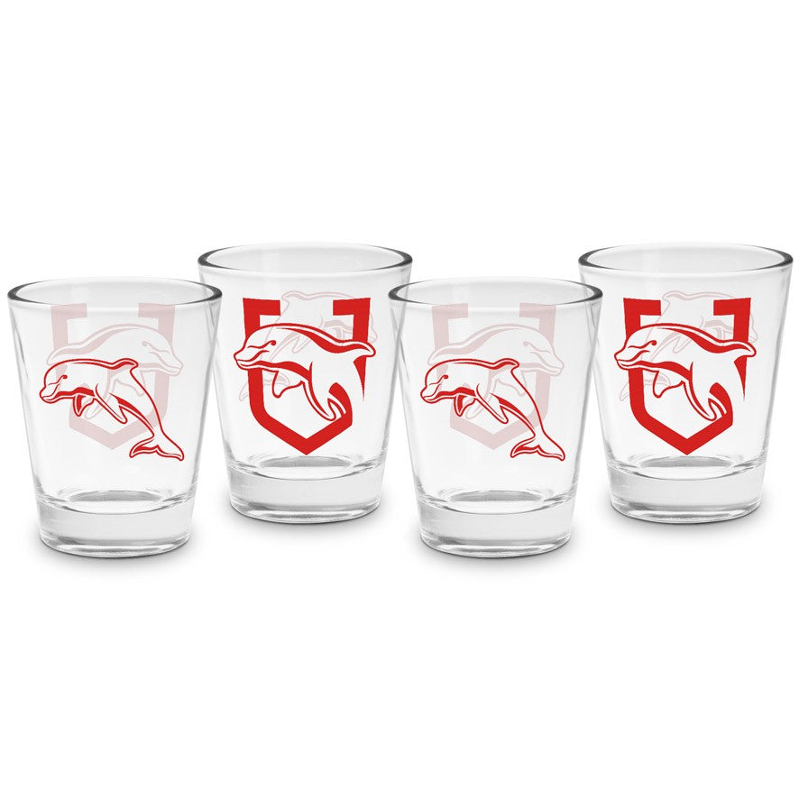 NRL Redcliffe Dolphins 4 Pack of Shot Glasses - 50ml  - Spirits - Drink