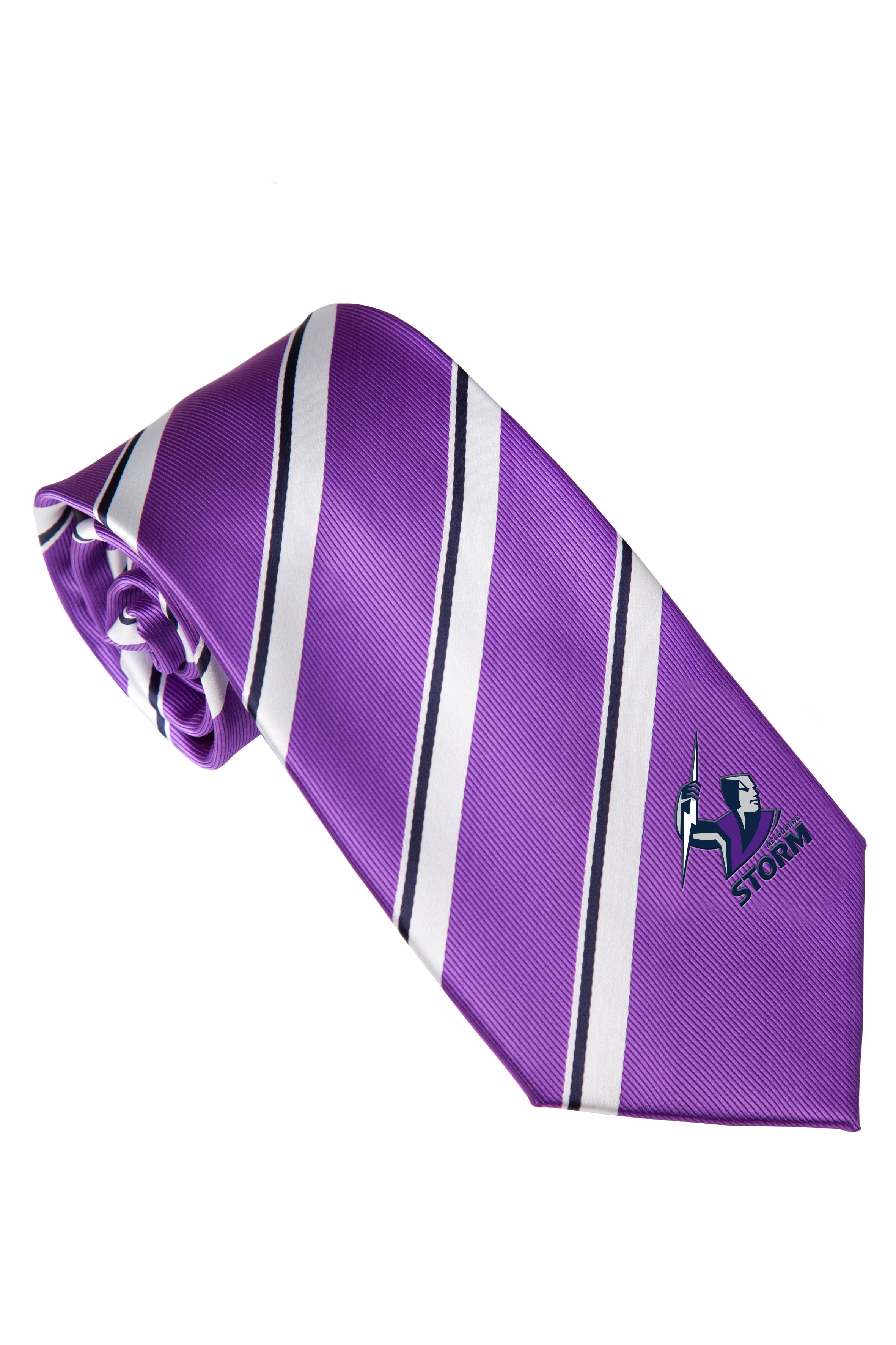 NRL Melbourne Storm Tie - Striped with embroidered team logo